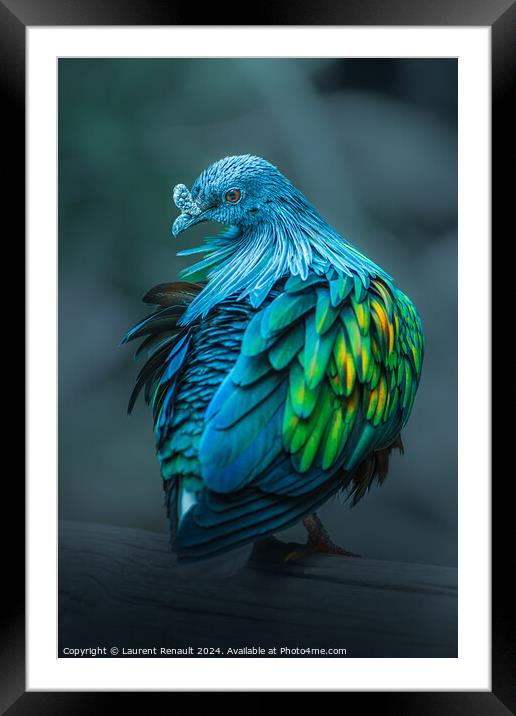 Close-up view of a Nicobar pigeon - Caloenas nicobarica Framed Mounted Print by Laurent Renault