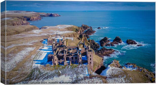 Dusting of snow at Slains Castle Canvas Print by Myles Campbell