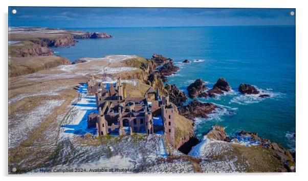 Dusting of snow at Slains Castle Acrylic by Myles Campbell