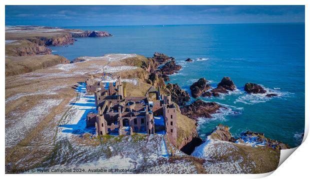 Dusting of snow at Slains Castle Print by Myles Campbell