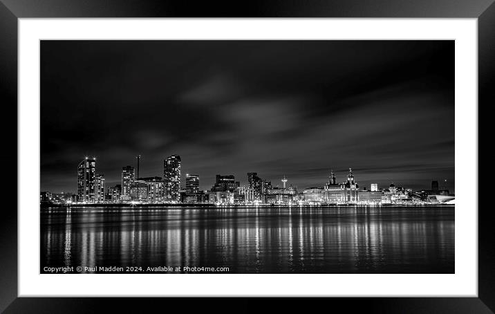 Liverpool skyline black and white Framed Mounted Print by Paul Madden