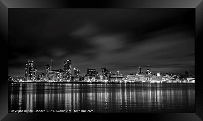 Liverpool skyline black and white Framed Print by Paul Madden