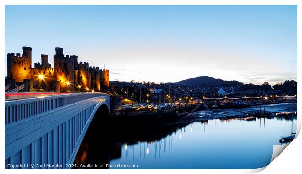 Conwy Castle at dusk Print by Paul Madden