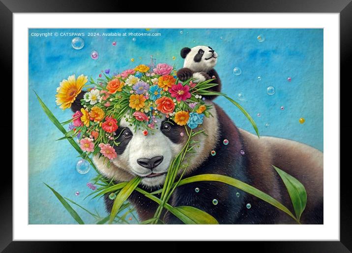 FLOWER PANDAS Framed Mounted Print by CATSPAWS 