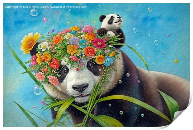FLOWER PANDAS Print by CATSPAWS 