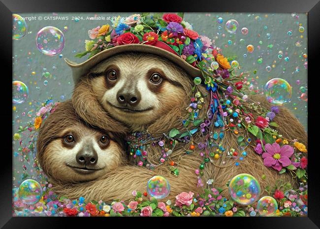 FLOWER SLOTHS Framed Print by CATSPAWS 
