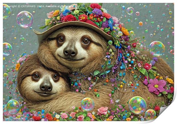 FLOWER SLOTHS Print by CATSPAWS 