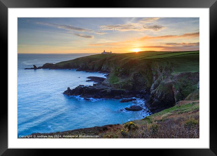 Setting sun over Housel Bay Framed Mounted Print by Andrew Ray