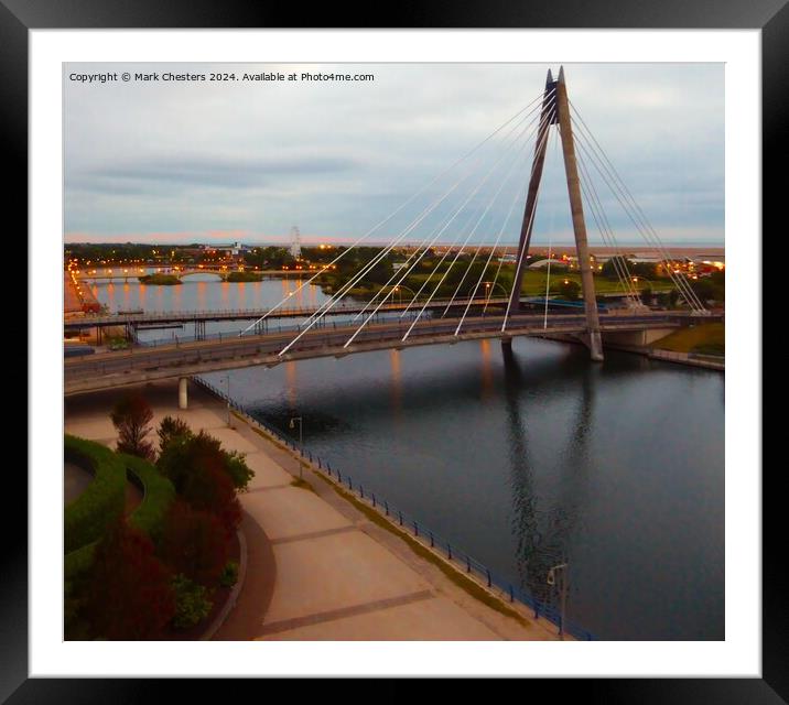 Marine Way Bridge Southport at dusk Framed Mounted Print by Mark Chesters
