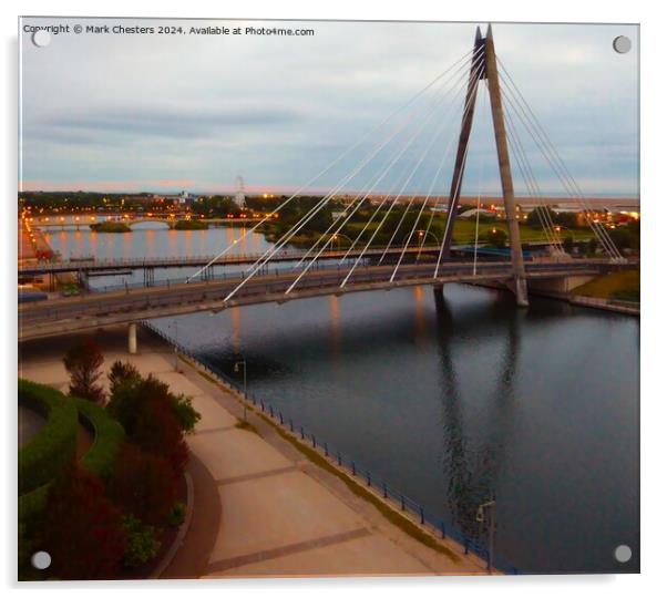 Marine Way Bridge Southport at dusk Acrylic by Mark Chesters