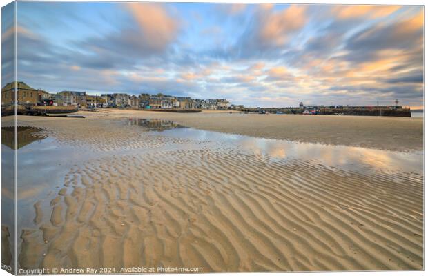 Sand patterns at St Ives  Canvas Print by Andrew Ray