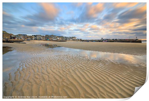 Sand patterns at St Ives  Print by Andrew Ray