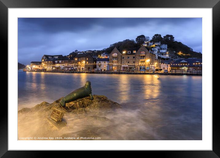 Seal statue at Looe  Framed Mounted Print by Andrew Ray