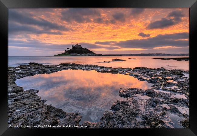 Pool at sunset (St Michael's Mount) Framed Print by Andrew Ray