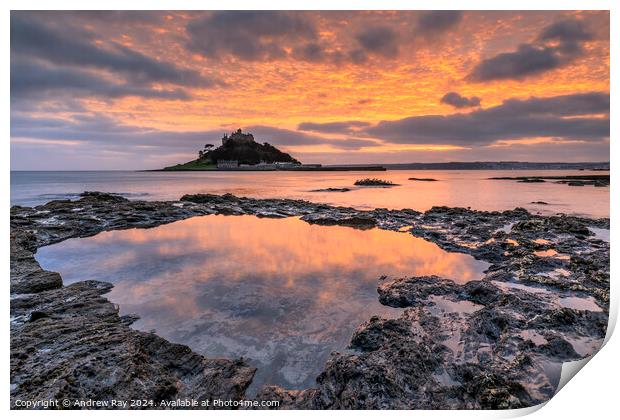 Pool at sunset (St Michael's Mount) Print by Andrew Ray