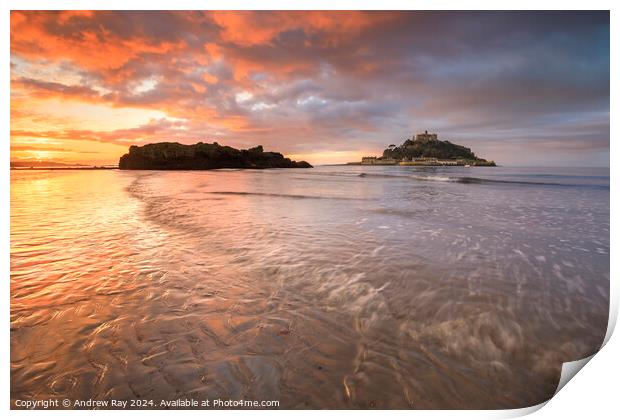 Sunrise at St Michael's Mount Print by Andrew Ray
