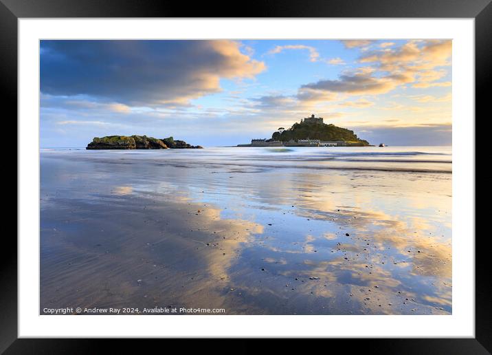 Marazion Beach Reflections  Framed Mounted Print by Andrew Ray