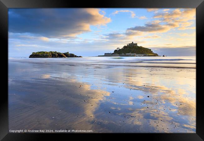 Marazion Beach Reflections  Framed Print by Andrew Ray