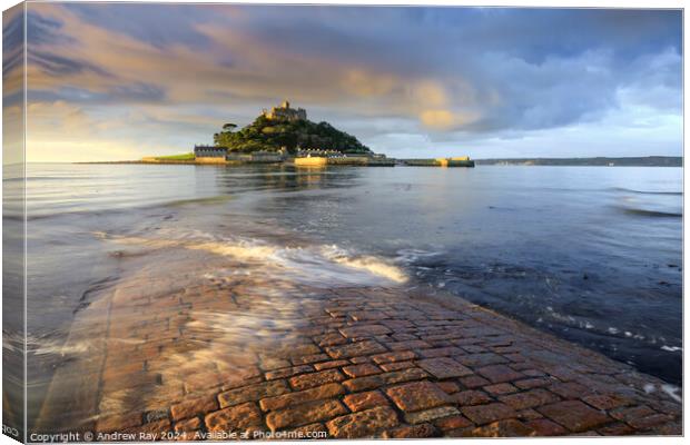 Morning light on the Causeway (St Michael's Mount) Canvas Print by Andrew Ray
