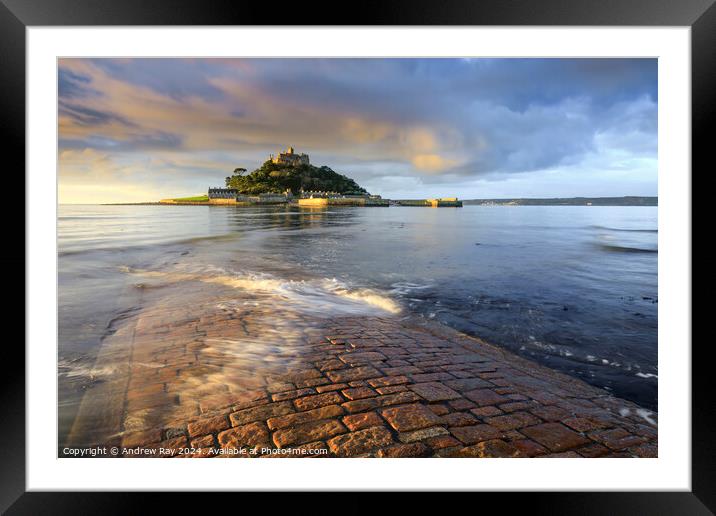 Morning light on the Causeway (St Michael's Mount) Framed Mounted Print by Andrew Ray