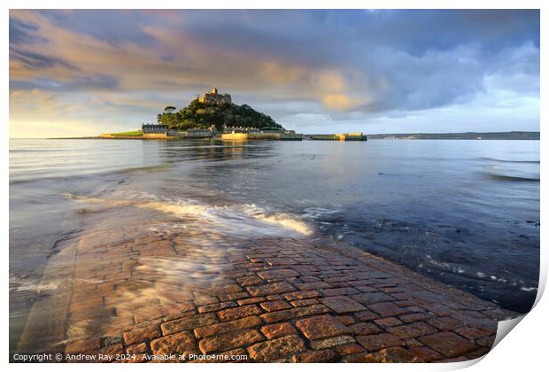Morning light on the Causeway (St Michael's Mount) Print by Andrew Ray