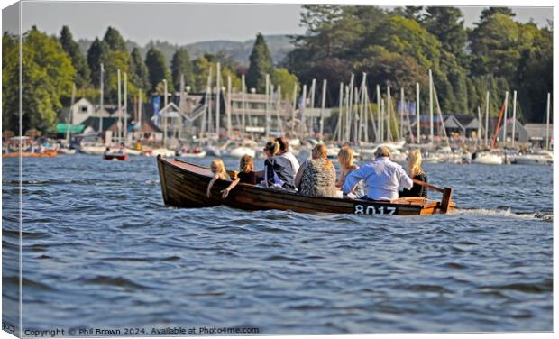 Boat in Bowness Bay, Windermere,Lake District. Canvas Print by Phil Brown