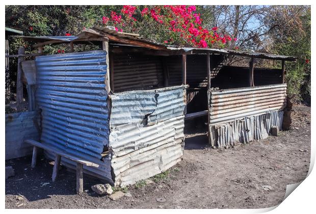 Old abandoned huts on the side of African roads in poor regions. Print by Michael Piepgras
