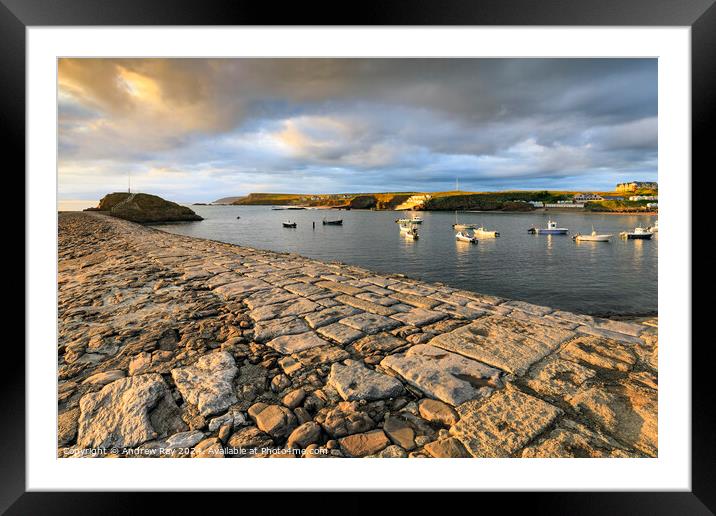 Evening at Bude Breakwater  Framed Mounted Print by Andrew Ray