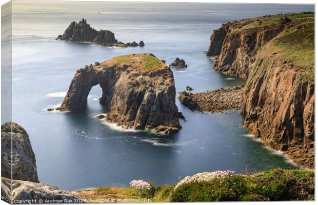 Enys Dodnan and Armed Knight (Land's End)  Canvas Print by Andrew Ray