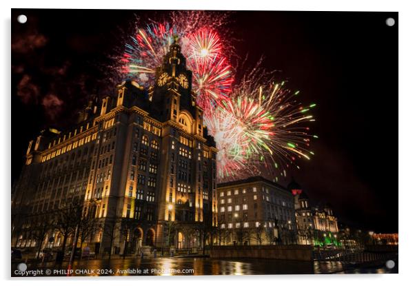 Liver building fireworks 1061 Acrylic by PHILIP CHALK