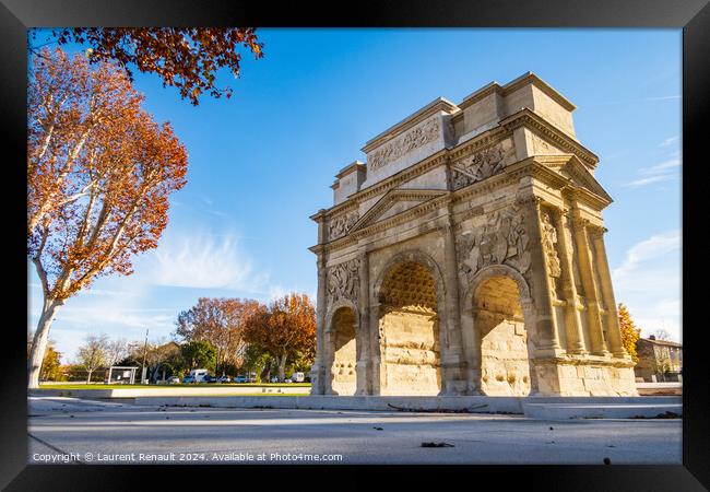 Famous Roman triumphal arch, historical building in Orange city, Framed Print by Laurent Renault