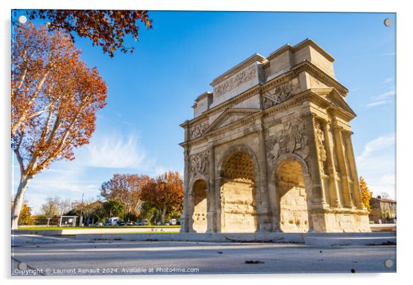 Famous Roman triumphal arch, historical building in Orange city, Acrylic by Laurent Renault