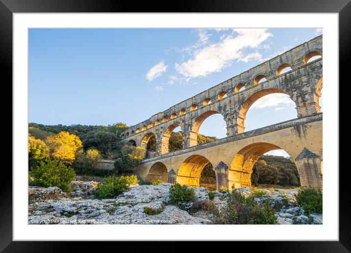 Famous Pont du Gard, at setting sun. Photography taken in Proven Framed Mounted Print by Laurent Renault