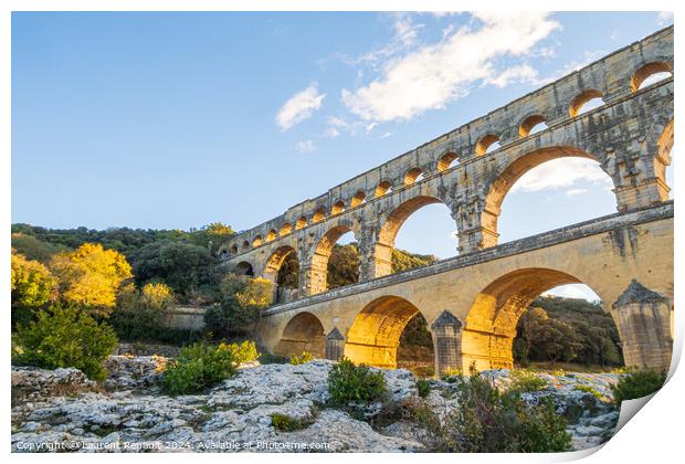 Famous Pont du Gard, at setting sun. Photography taken in Proven Print by Laurent Renault