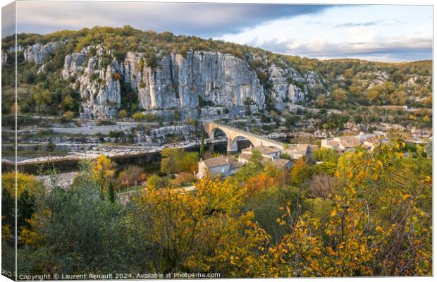 The bridge over the Ardeche river near the old village Balazuc i Canvas Print by Laurent Renault