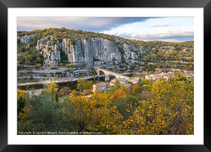 The bridge over the Ardeche river near the old village Balazuc i Framed Mounted Print by Laurent Renault