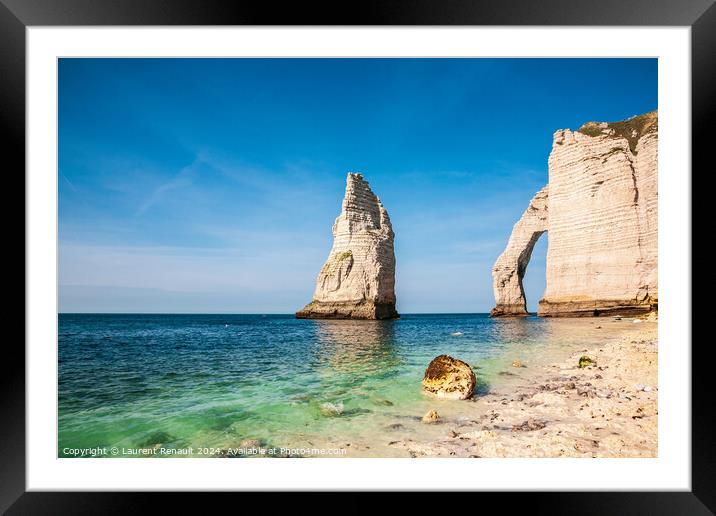 Cliffs and beach at Etretat in France Framed Mounted Print by Laurent Renault