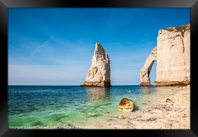 Cliffs and beach at Etretat in France Framed Print by Laurent Renault