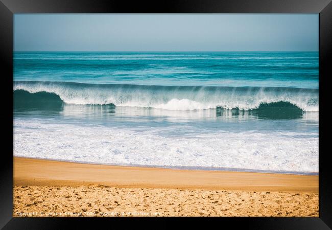 Wave breaking to the beach, intentionnal grain Framed Print by Laurent Renault