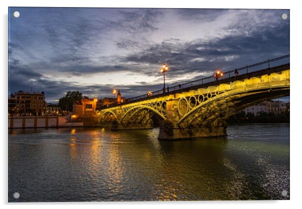 Evening at Triana Bridge in Seville Acrylic by Artur Bogacki