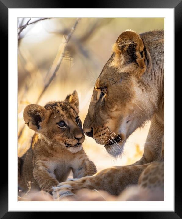 Lion Cub and Lioness Framed Mounted Print by T2 