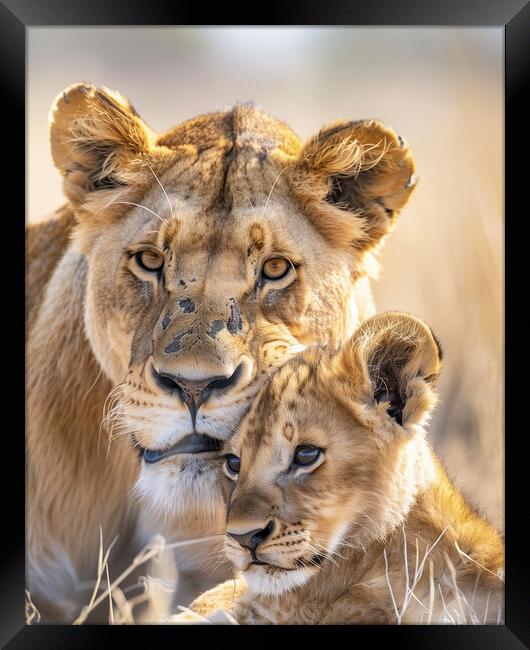 Lion Cub and Lioness Framed Print by T2 