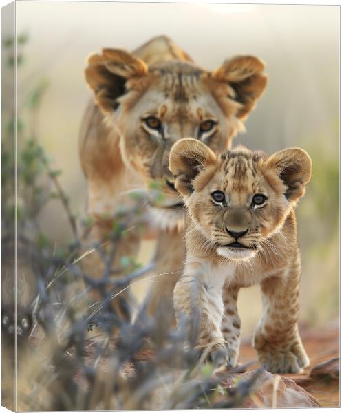 Lion Cub and Lioness Canvas Print by T2 