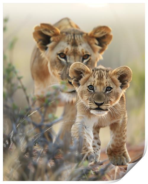 Lion Cub and Lioness Print by T2 