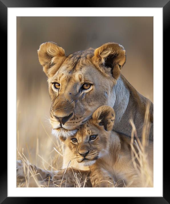 Lion Cub and Lioness Framed Mounted Print by T2 