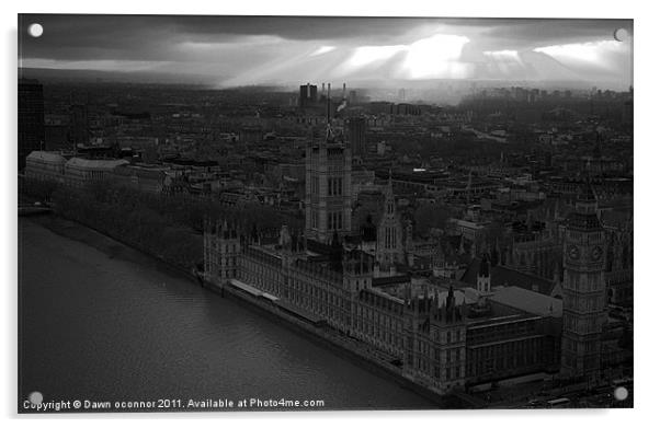 London Skyline, Black and White Acrylic by Dawn O'Connor