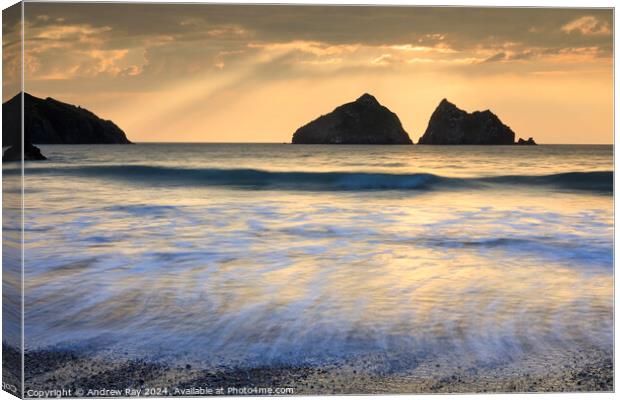 Light shafts (Holywell Bay)  Canvas Print by Andrew Ray
