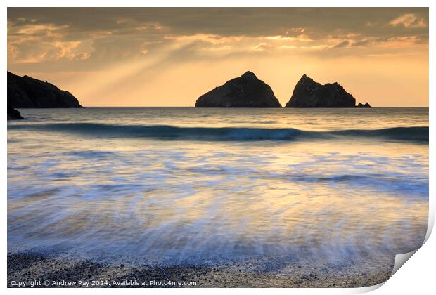 Light shafts (Holywell Bay)  Print by Andrew Ray