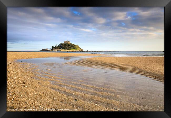 Sand patterns at St Michael's Mount  Framed Print by Andrew Ray
