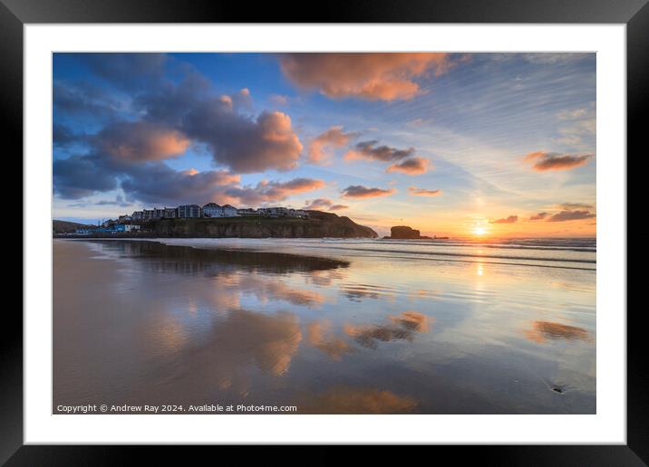 Setting sun at Perranporth  Framed Mounted Print by Andrew Ray